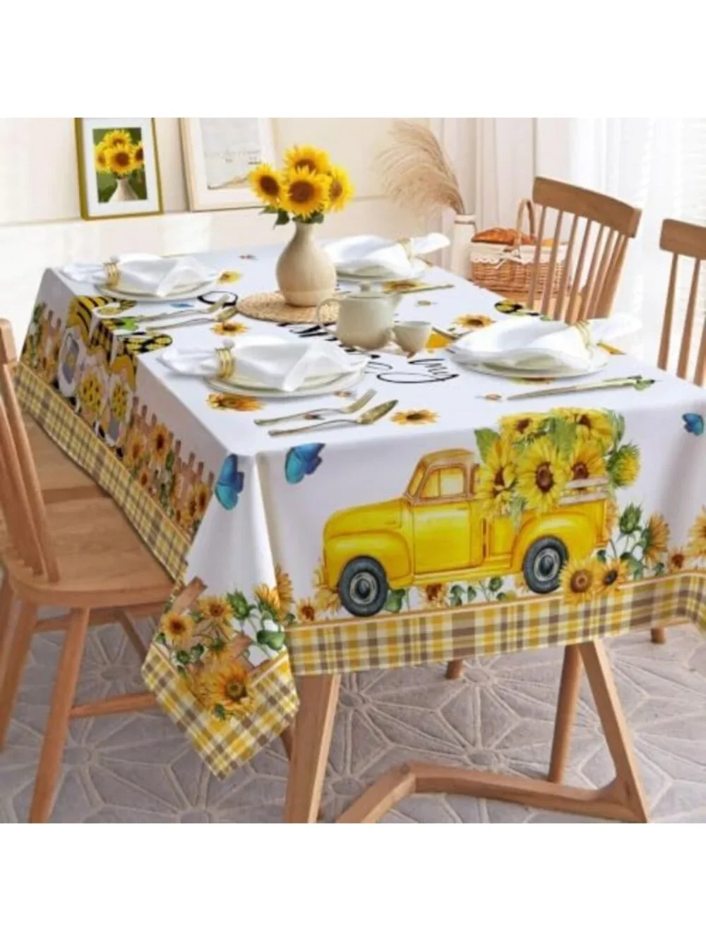 Summer Sunflower Rectangle Tablecloth 52x70 Inch - Vibrant Floral Decor